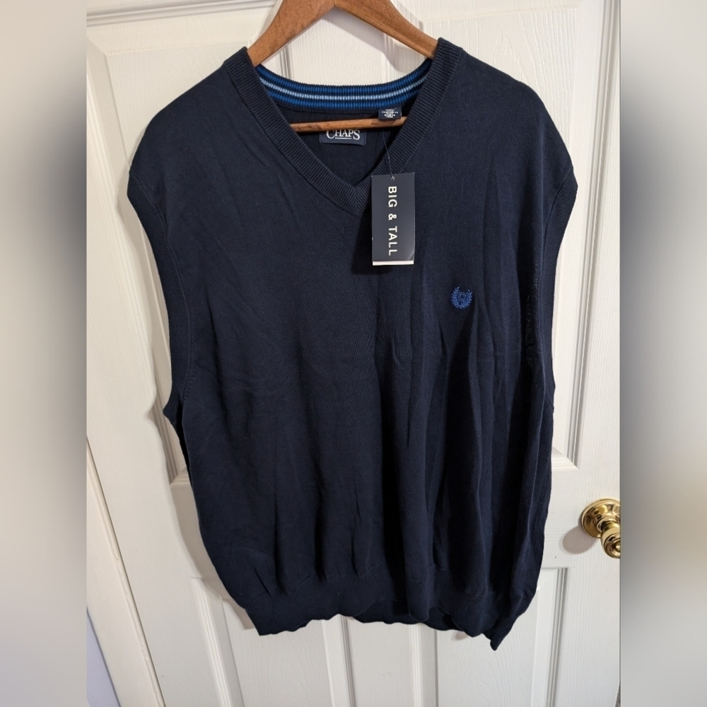 Chaps Sweater Vest Men’s 3XB Big Blue Sleeveless V-Neck NEW NWT Top Pullover